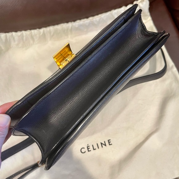 Celine Classic Box Triomphe Medium Calf leather black flap bag canvas handbag - Picture 8 of 16